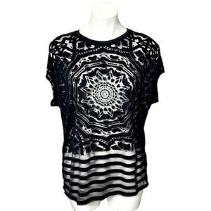 Nicole by Nicole Miller Sheer Cold Shoulder Top Size Small Black